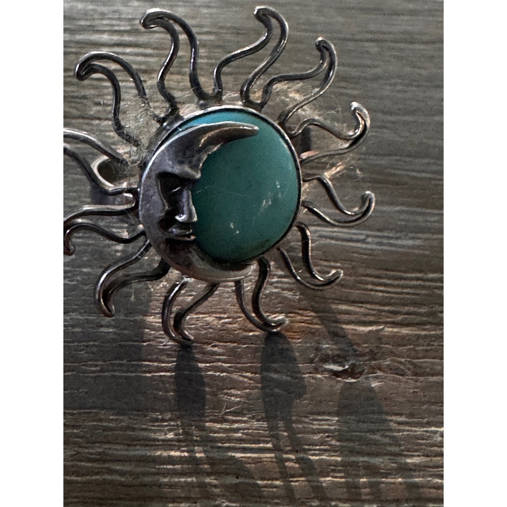 Sterling Silver Turquoise Sun Moon‎ Face Ring Celestial Jewelry Boho